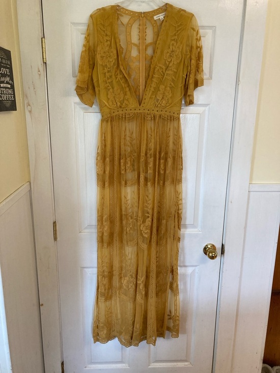 Honey Punch Dresses & Skirts - Honey Punch Sheer Lace Maxi Dress with Deep V Neck